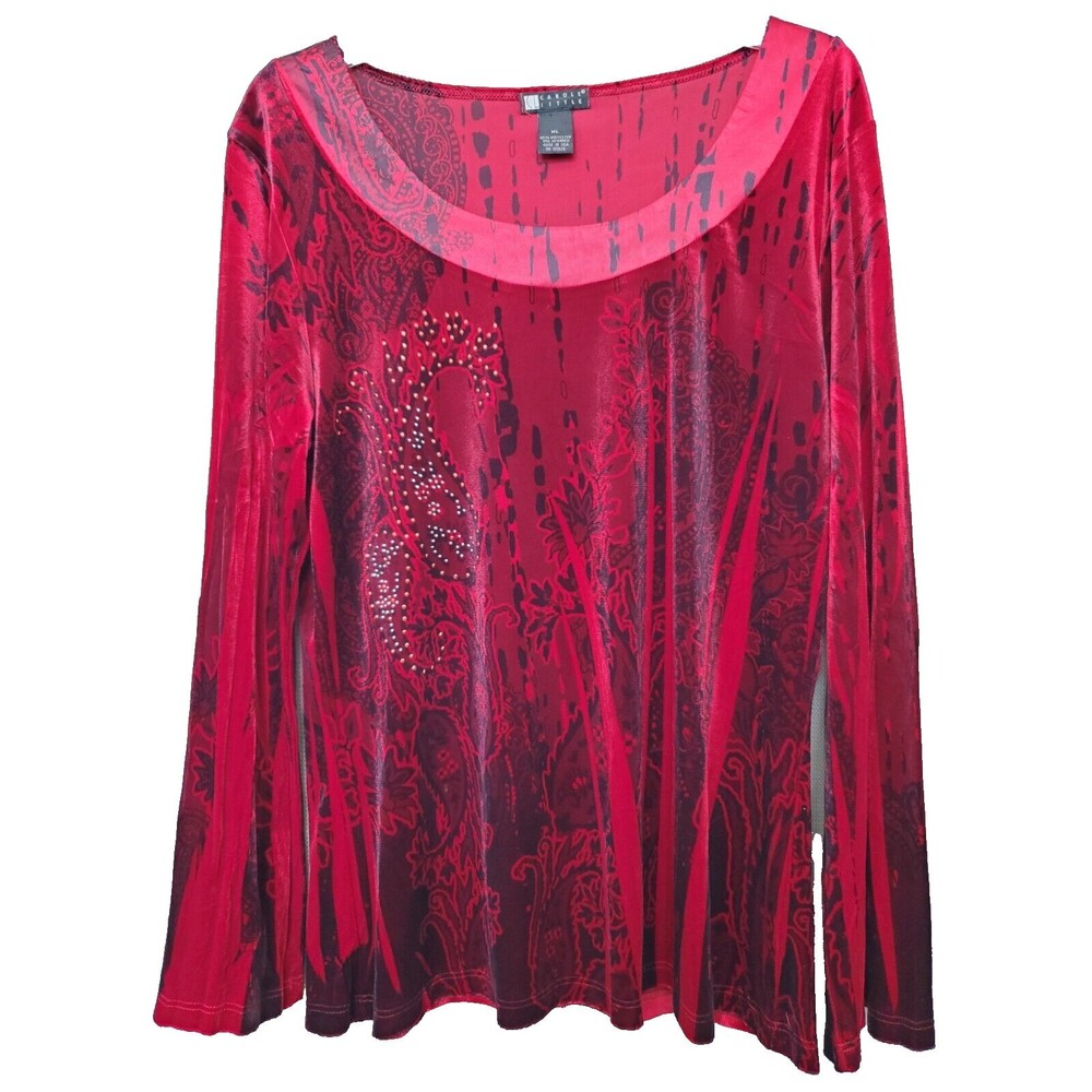 CAROLE LITTLE Velveteen Studded Flared Sleeve Blouse Size XL Whimsigoth Witchy